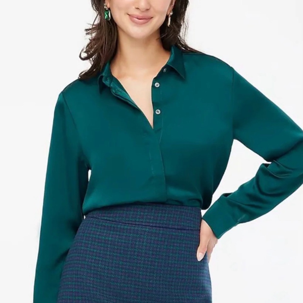 J Crew Green Satin Women’s Button Down Shirt Size 3X
